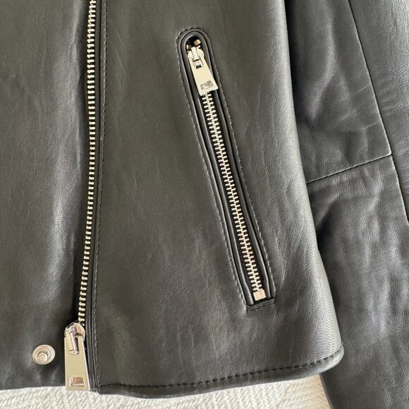 MAJE Black Leather Moto Jacket Size FR 38 / US M - Picture 5 of 13